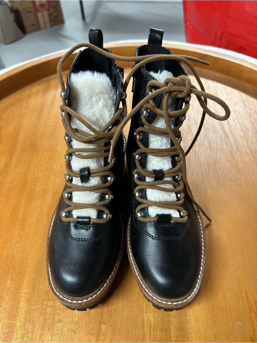 Target Black Lace-Up Faux Fur Hiking Boots with Brown Laces